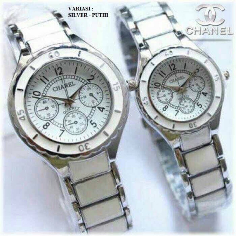 JAM TANGAN COUPLE RANTAI CHRONO KERAMIK STAINLEES IMPORT GROSIR PRIA WANITA C42