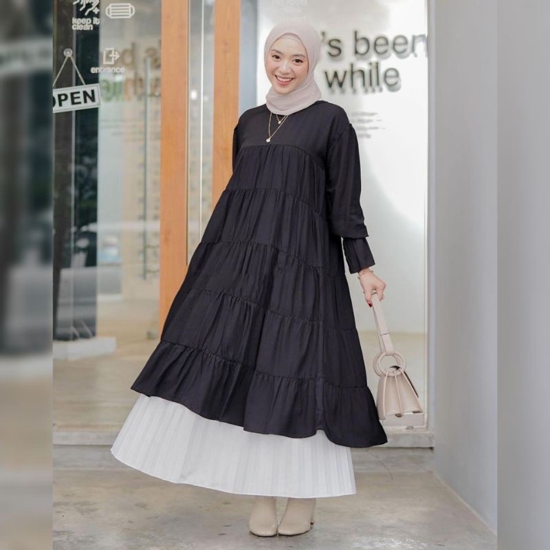 (TUNIK) Moana Long Tunik Rayon Premium/ Tunik Rayon Ruffle Pusatgrosir_solo/ cempaka tunik