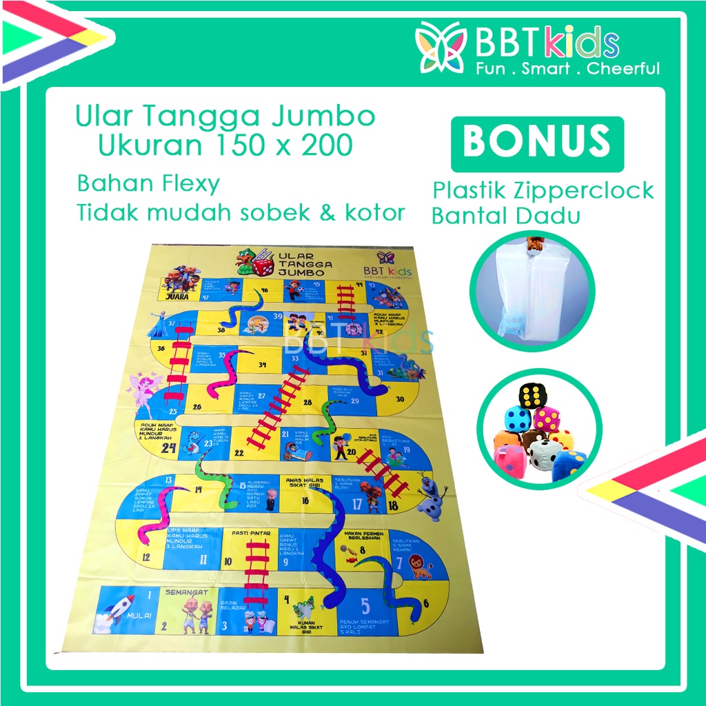 ULAR TANGGA JUMBO MAINAN EDUKASI ANAK FREE BANTAL DADU  FULL COLOUR SPINNER MAINAN ANAK BOARD GAME EDUKASI GIANT SNAKE LADDE