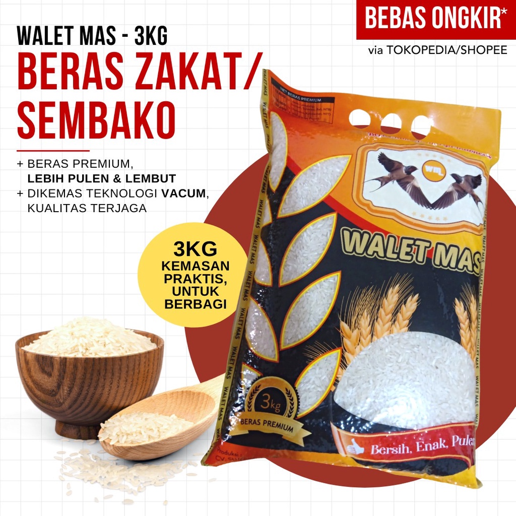 Beras Putih Premium - Kemasan Vacuum - 1kg, 3kg, 5kg - Zakat / Sembako