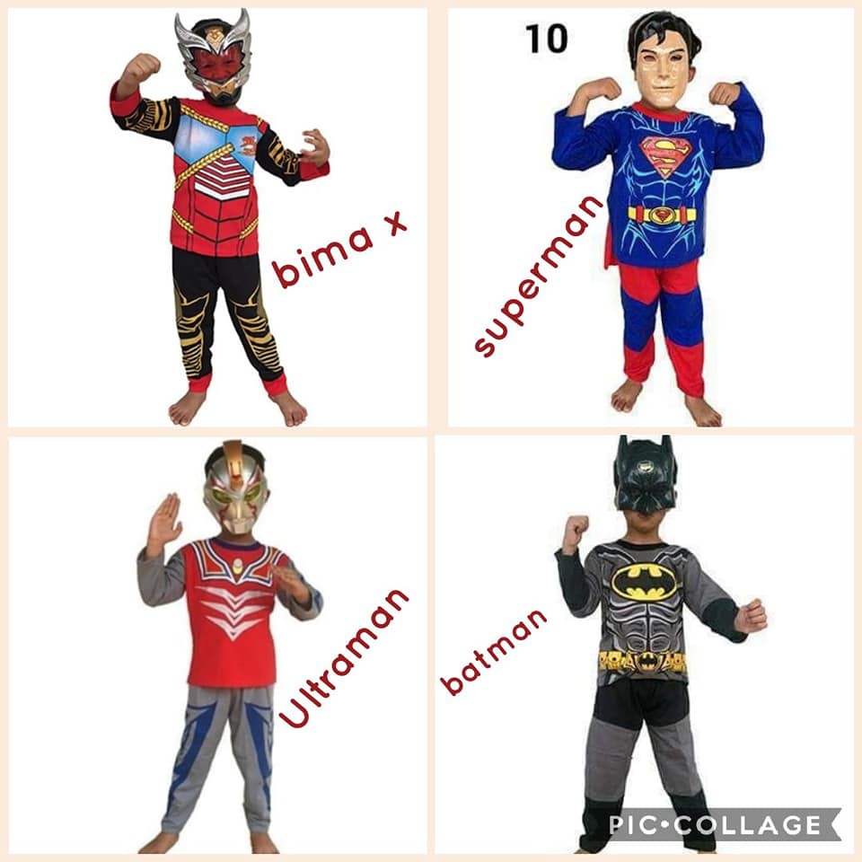 Baju topeng size 2thn dan 3thn / baju kostume anak superhero captain america, batman, ultraman, hulk