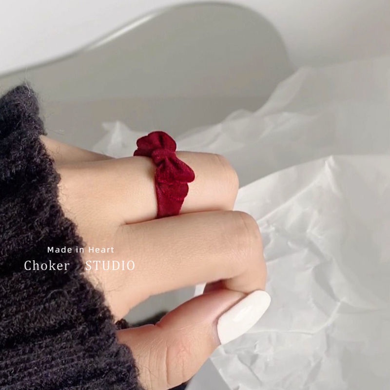 Cincin Model Terbuka Bahan Velvet Bentuk Pita Untuk Wanita