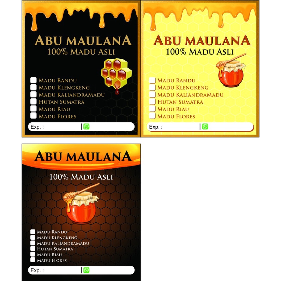 

STIKER VINYL LABEL MADU UK. 6,5X7,5CM (NAMA BISA CUSTOM) - cromo, min 28pcs