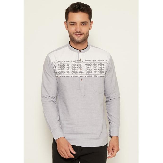 M231 Kemeja Pria Koko Warna Abu - Putih 1581