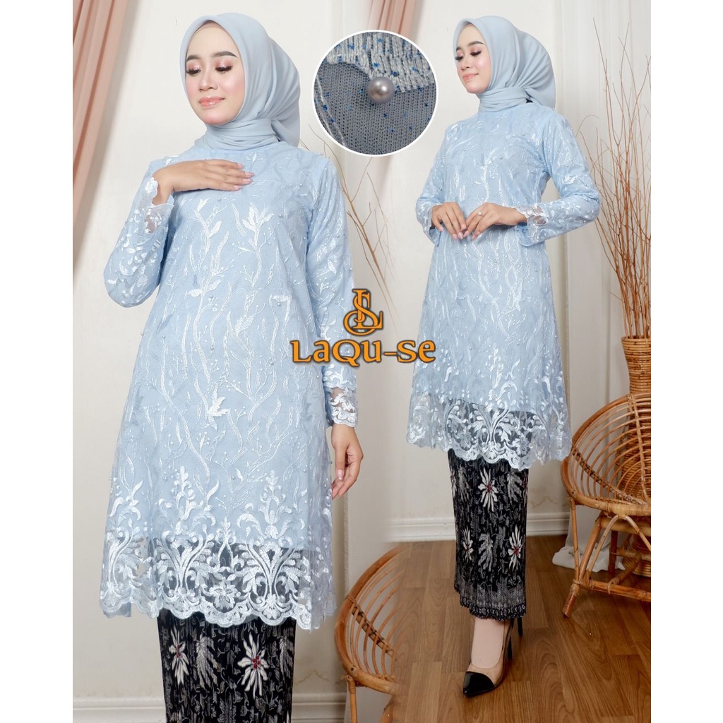 Setelan Outfit Kebaya Tunik Tulle Modern Dress Pesta Wisuda Kondangan Wanita Terbaru By Laquse_kebaya2