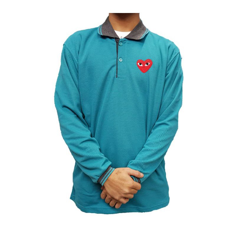 Polo Pria Lengan Panjang Model COMME DES GARCONS PLAY | Streetwear | Kaos Pria |