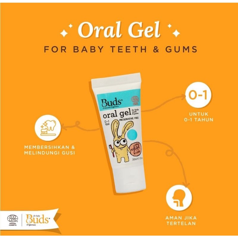 Buds Organics Oral Gel For Baby Tooth &amp; Gum Usia 0-1 Tahun/Pasta Gigi