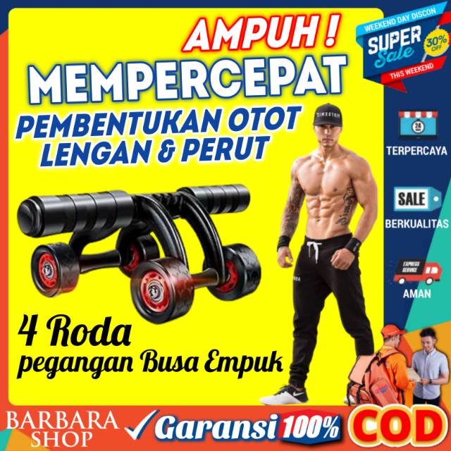 Ab Wheel Ab Roller 4 Wheel Alat Sit up Alat Bantu Gym ABS Otot Perut Lengan Fitness Roda Yoga