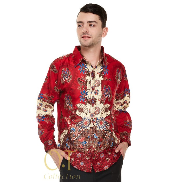 Fashion Atasan Pria batik pandawa maroon OT kemeja pria batik velvet maroon
