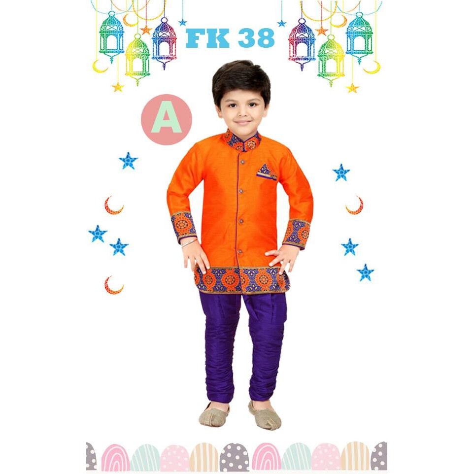 New Collection Fk 38A Baju Koko Anak Kecil India Pakistan Lebaran Import Orange Baju Muslim Anak