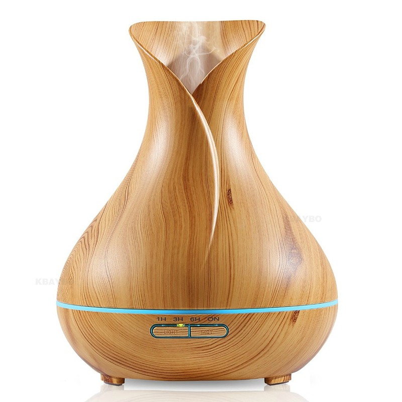 Ultrasonic Air Humidifier Aroma Essential Oil Diffuser 400ml with Wood Grain 7 Color LED Lights-3
