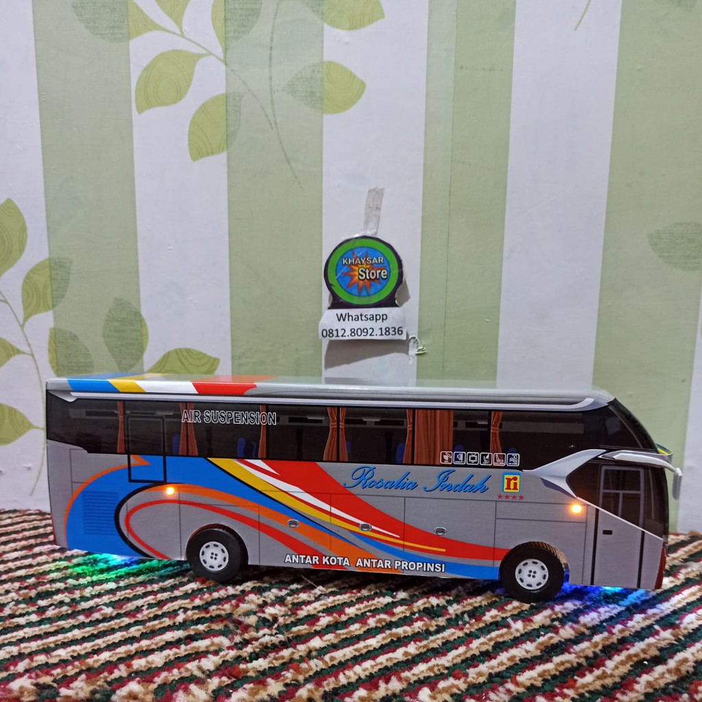 Miniatur Bus bis Rosalia indah silver SR2 PLUS LAMPU