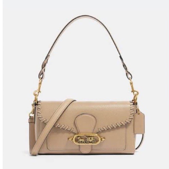 coach jade taupe shoulder bag whipstitch