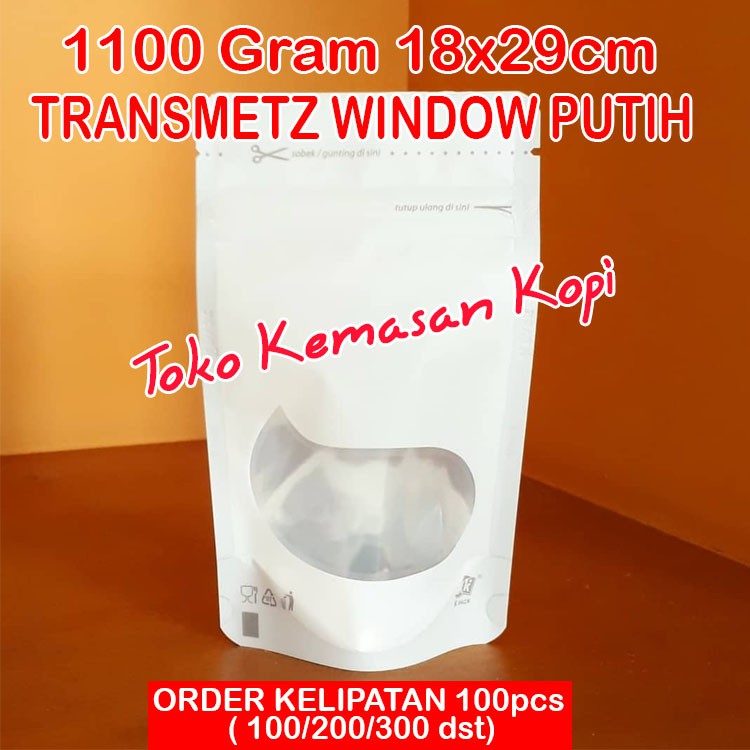 

Standing Pouch Kombinasi Transmetz Putih 1100gr+ZIPPER+WINDOW