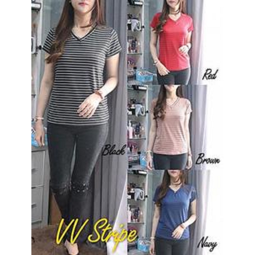 [VV Stripe BC]Kaos wanita spandek Varian warna