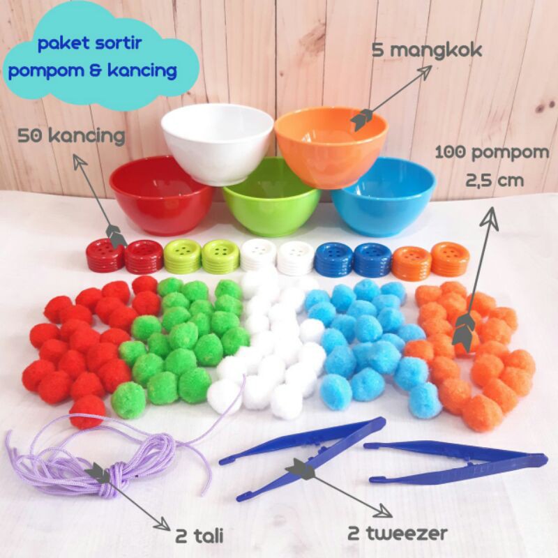 

Paket sortir pompom dan kancing (2.5cm)