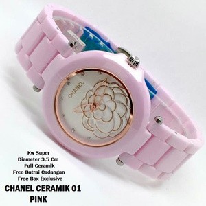 Jam Tangan Chanel Bunga Ceramik / Keramik Pink Gold