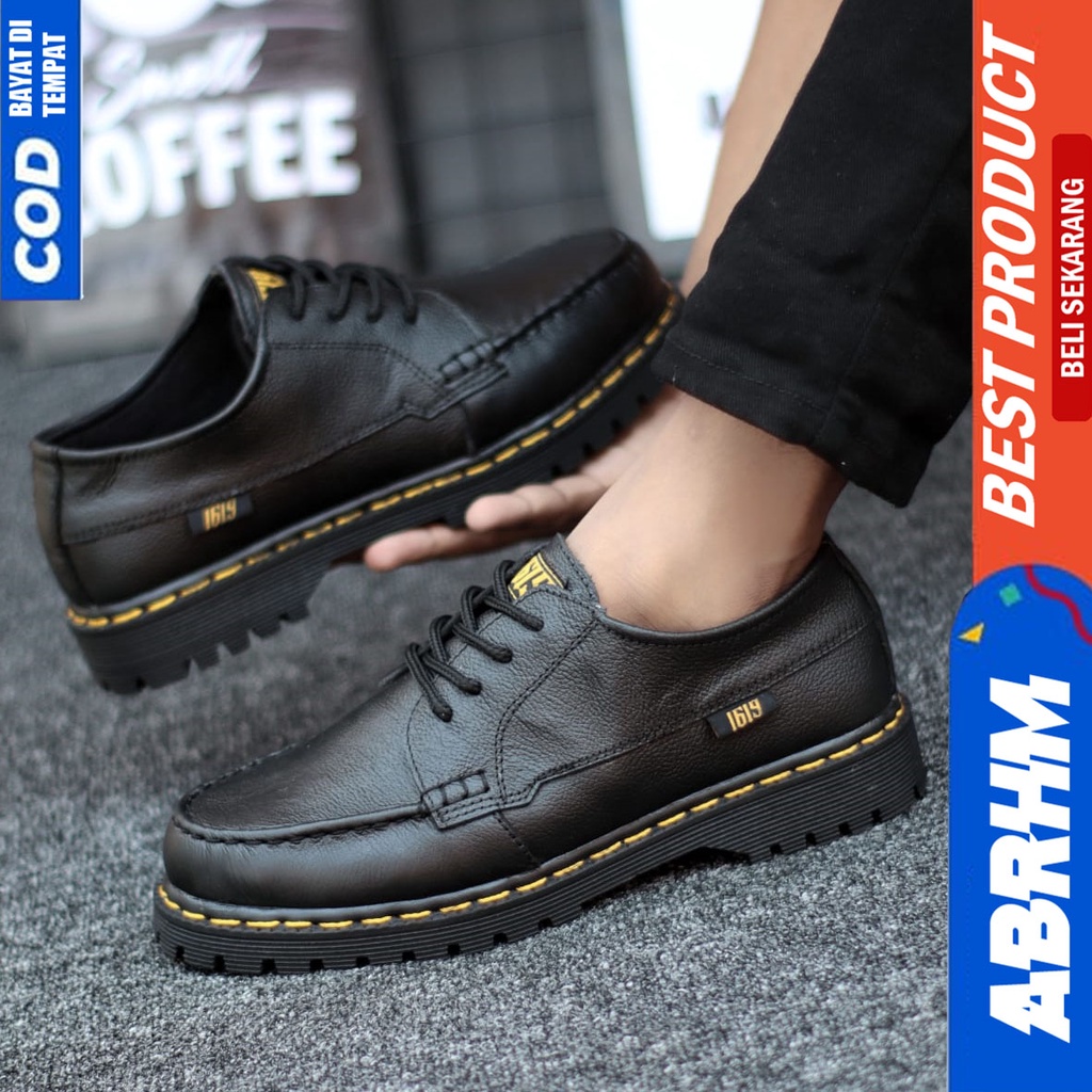 Sepatu Formal Docmart Kulit Asli Pantofel Kerja Hitam Pria Abrhm Zapato