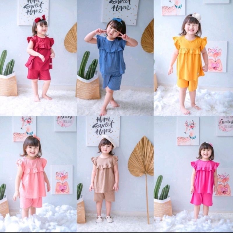 SETELAN ANAK MURAH BAJU ANAK CEWEK POMPOM LUCU