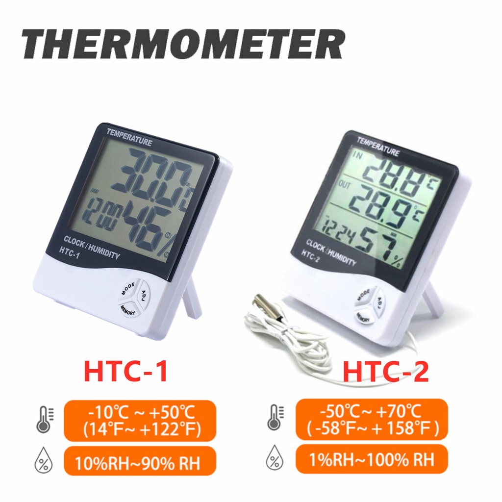 HTC-1/HTC-2 Higrometer In/Out Hygrometer/Termometer/Clock/Alat Cek Suhu Ruangan