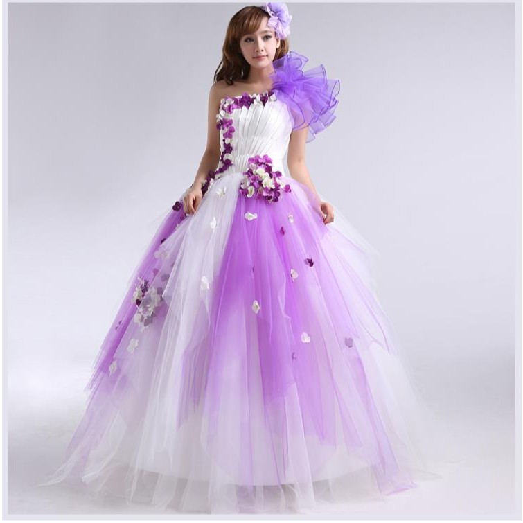 Purple Quinceanera Dress Sweet flower Ruffle  One Shoulder Ball Gown Puffy Quinceanera Dresses