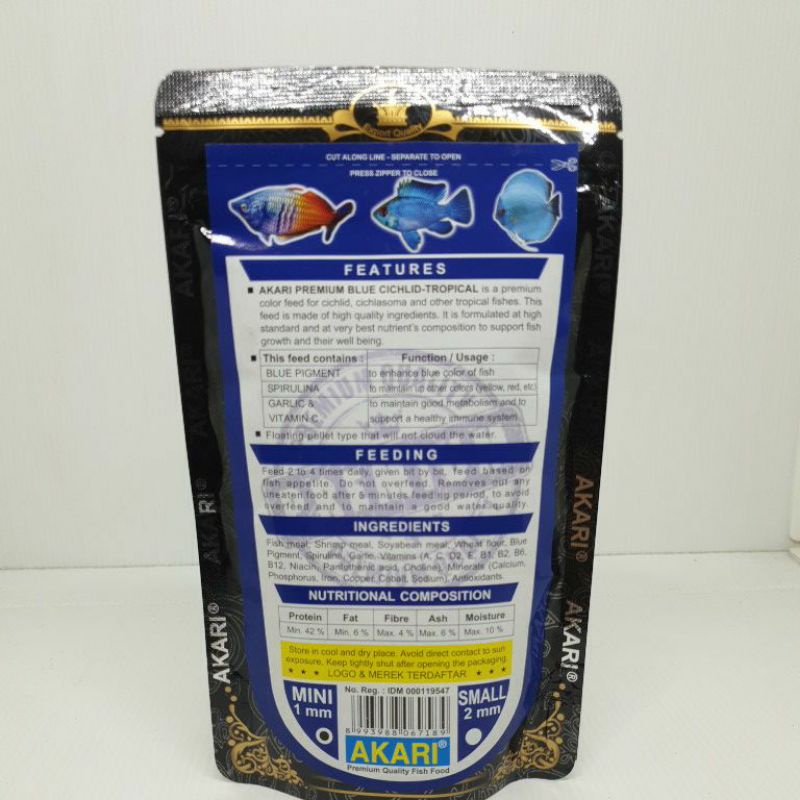 Akari Premium Blue CICHLID 100gr tropical fish food 1mm