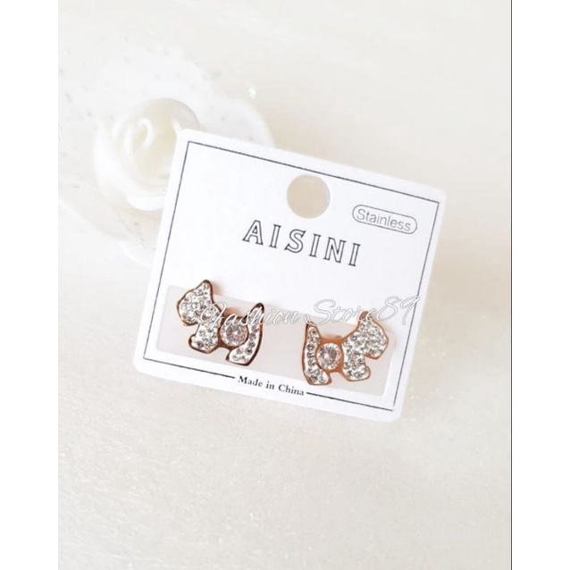 Anting Impor Titanium Edisi Terbatas Anting Tusuk Doggy Lucu Full Permata Bahan Titanium