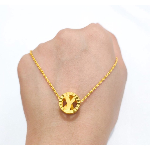 Set Kalung dan Liontin Huruf Y Elegant Emas Asli