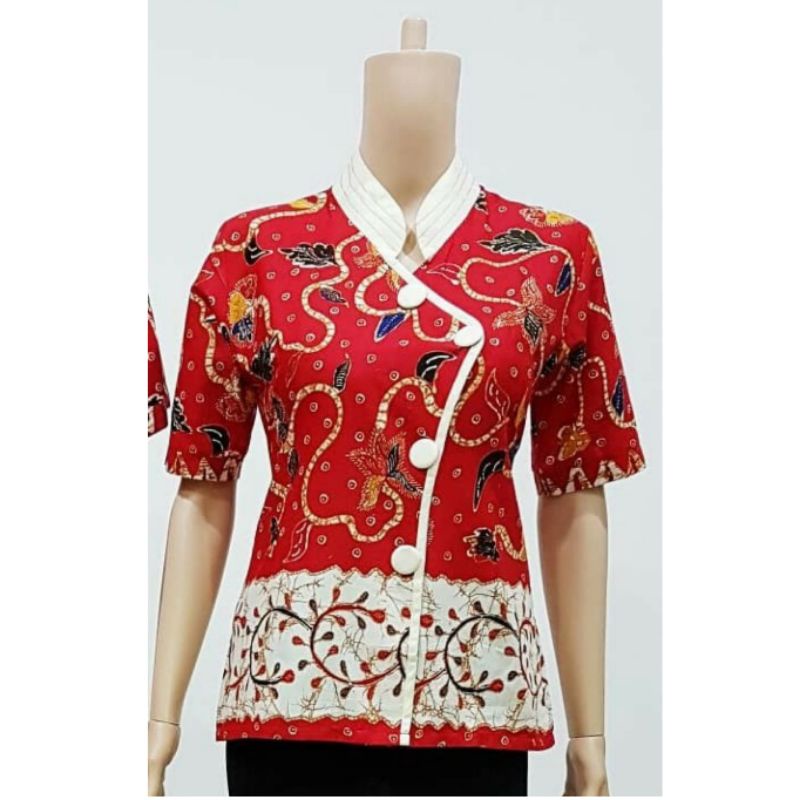 Blouse Wanita Batik Big Size XXL XXXL Atasan Batik Wanita Jumbo Seragam Baju Kerja MSN-JY