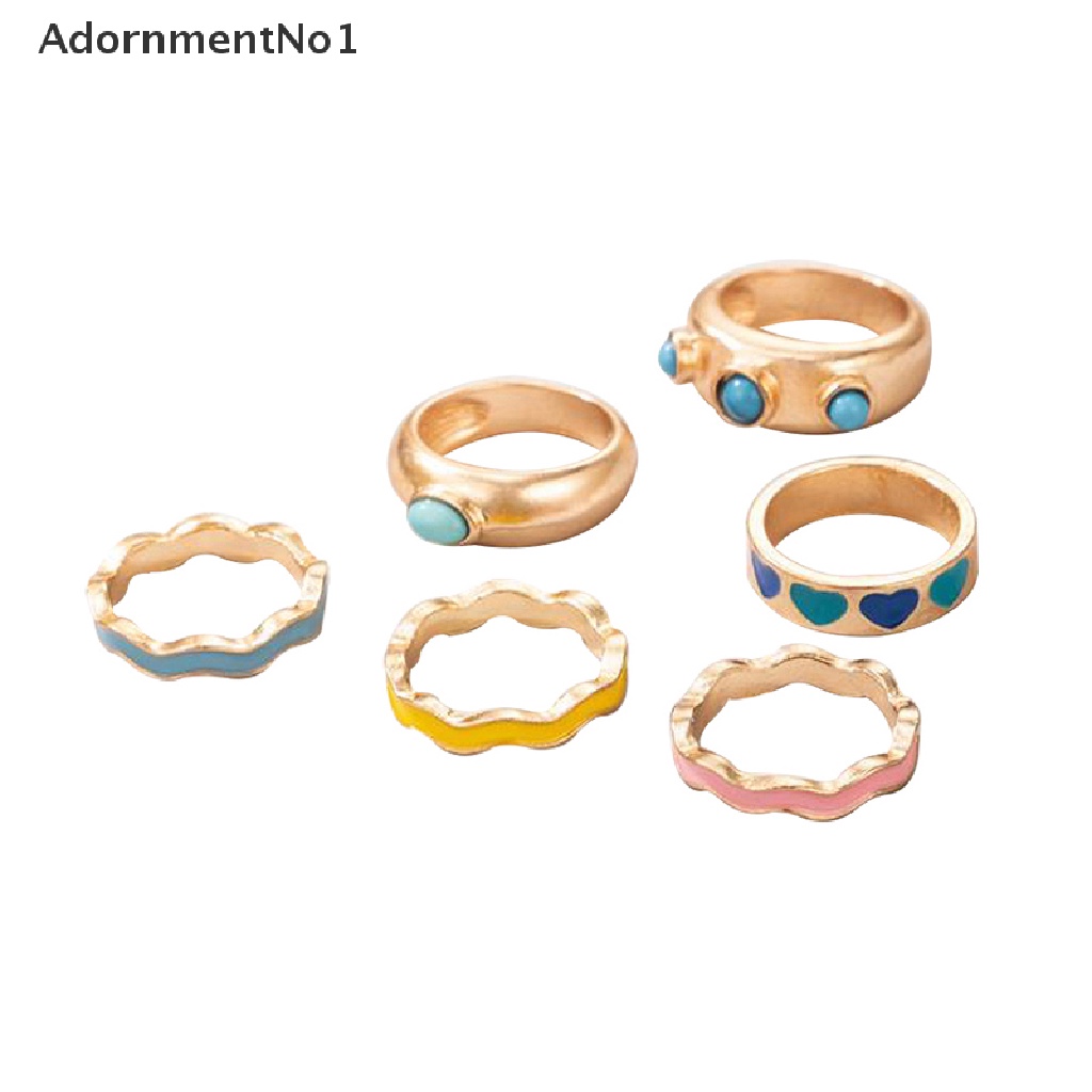 (AdornmentNo1) 6pcs / set Cincin Enamel Motif Bunga / Geometri / Geometri / Geometri / Geometri / Hollow Untuk Perhiasan Wanita / Hadiah