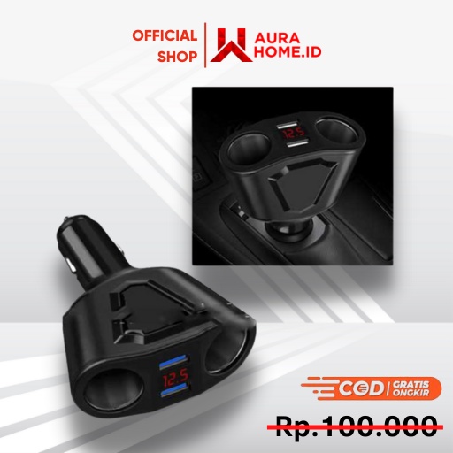 Car Charger Voltage 2 Port 3.1A with 2 Cigarette Socket 120W  / Adaptor Adapter Kepala Cas Casan Cha