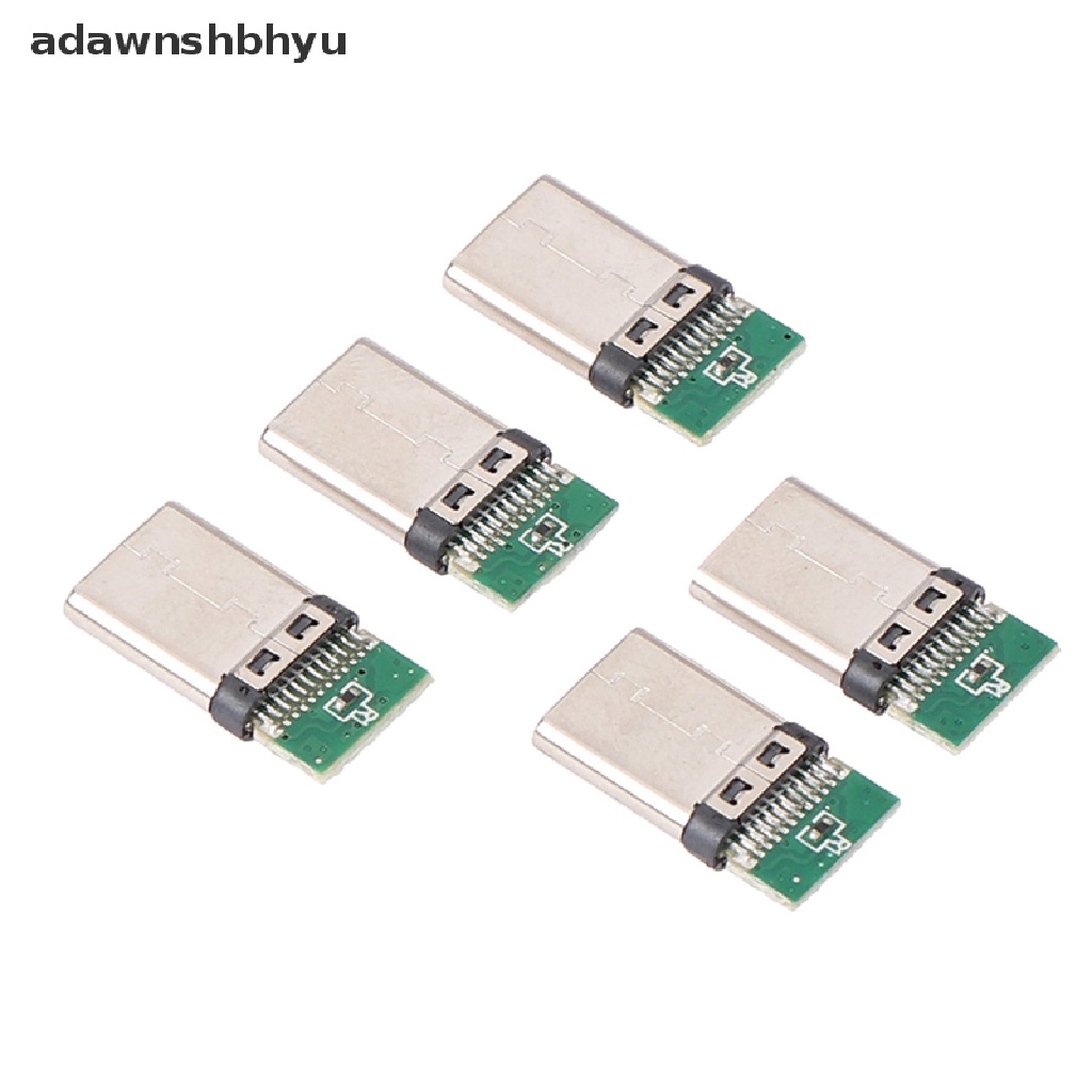 Adawnshbhyu 5Pcs USB 3.1 Tipe C Male DIY Solder Plug Konektor Soket Papan PC Terpasang