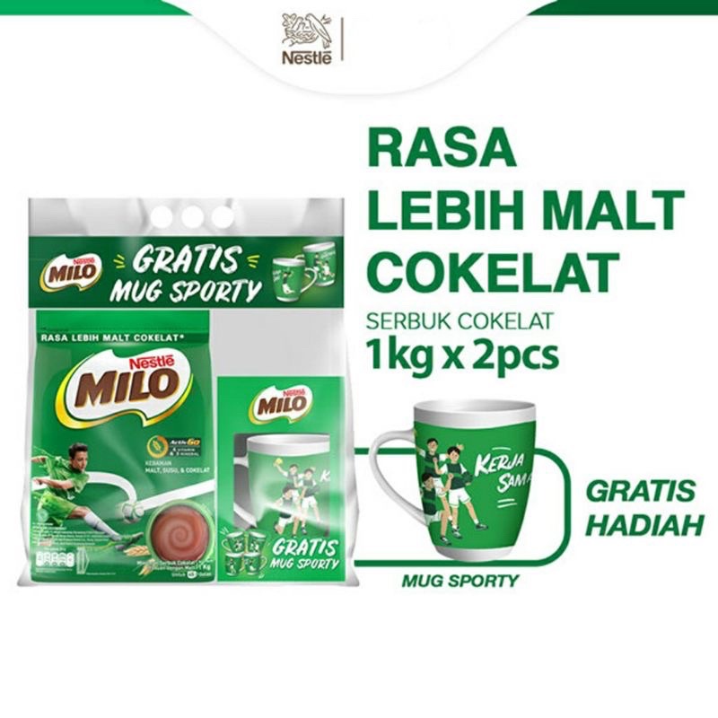 

MILO ACTIVE GO 3IN1 2x1kg berhadiah mug cantik. MILO 3 IN 1