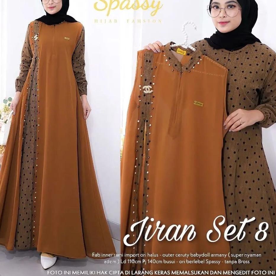 (BEST SELLER) Gamis Terbaru Jiran Set 8 2in1 Gamis + Outher Bahan Rami IMPORT mix Ceruty Premium