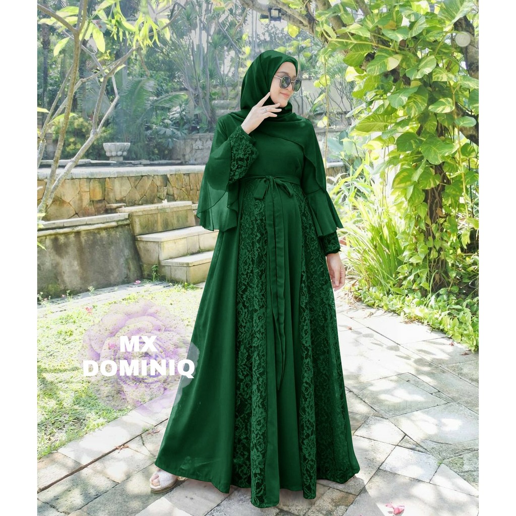 BISA COD - MAXI DRESS DOMINIQ / GAMIS BRUKAT WANITA / BAJU PESTA KONDANGAN FASHION HIJAB MUSLIM