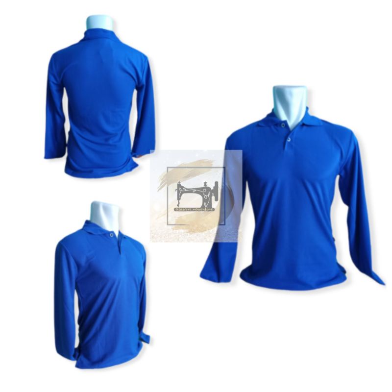 KAOS KERAH POLOS BIRU LENGAN PANJANG