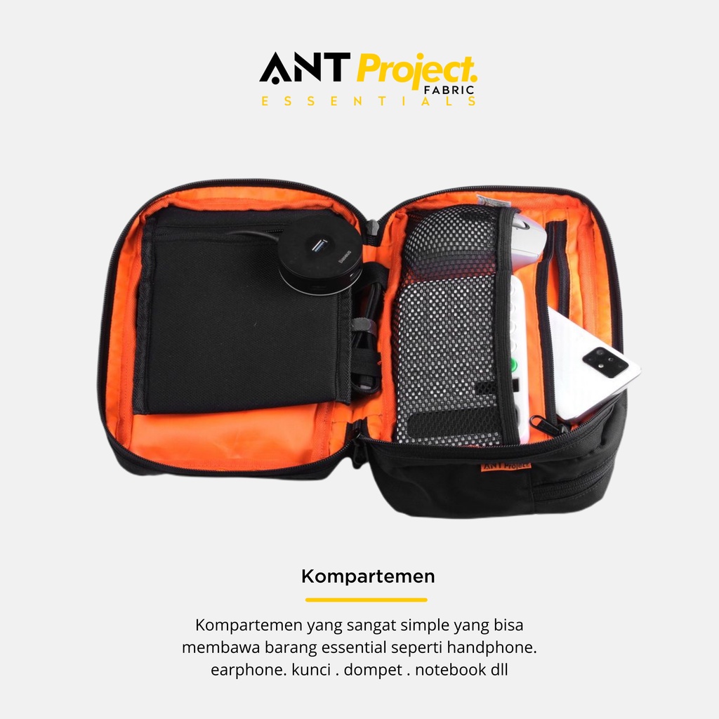 ANT Project Handbag Clutch Pria Waterproof Tech Pouch Doppkit Premium Black