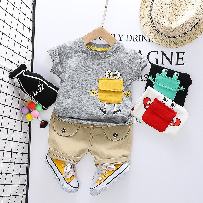 LittleAaron SET METRO FANCY POCKET EBV Setelan Kemeja Bayi Laki-laki Lengan Pendek