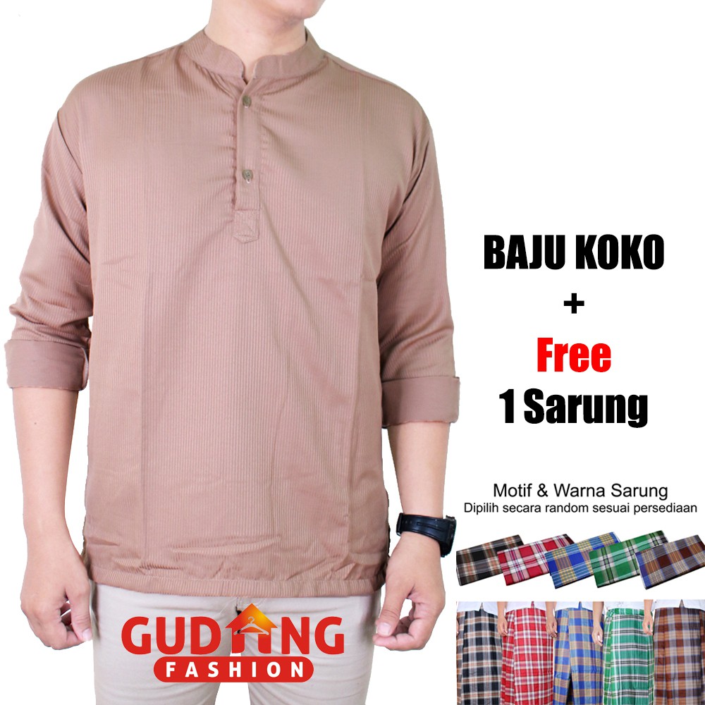 Kemeja Koko Panjang Polos Kerah Shanghai Free Sarung (Banyak Pilihan Warna)