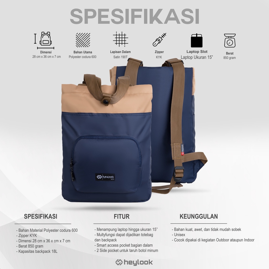 HEYLOOK Project - Tote Bag SAVANA Tas Ransel Laptop Multyfungsi Tas Leptop 14-15inch Backpack Pria Wanita Tas Sekolah Tas Kuliah Perempuan Tas Punggung Cowok Terbaru