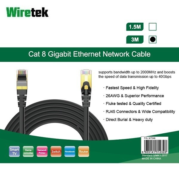 Wiretek Kabel LAN Cat 8 Gigabit Ethernet Network Cable 3 meter