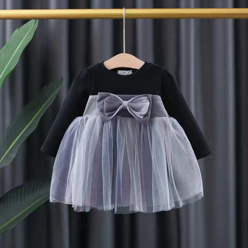 KF CAT Dress Anak Perempuan Gaun Tutu Pesta Ulang Tahun Pita Manis  Lengan Panjang Korea Fashion Trendy Import 6 Bulan-3 Tahun-1