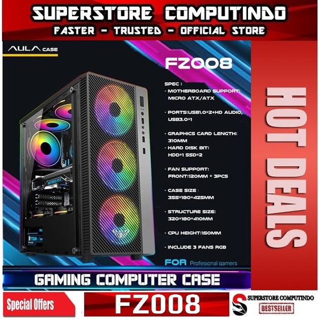 Gaming Case Aula FZ008 | Include 3x RGB Fans | Support ATX /Micro ATX