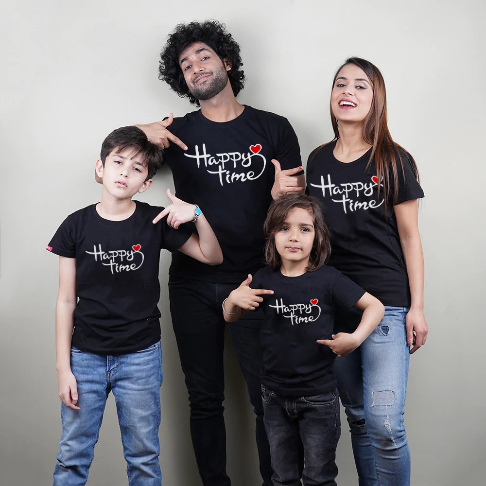 baju kapelan keluarga termurah kaos oblong lengan pendek kembaran FAMILY HAPPY TIME