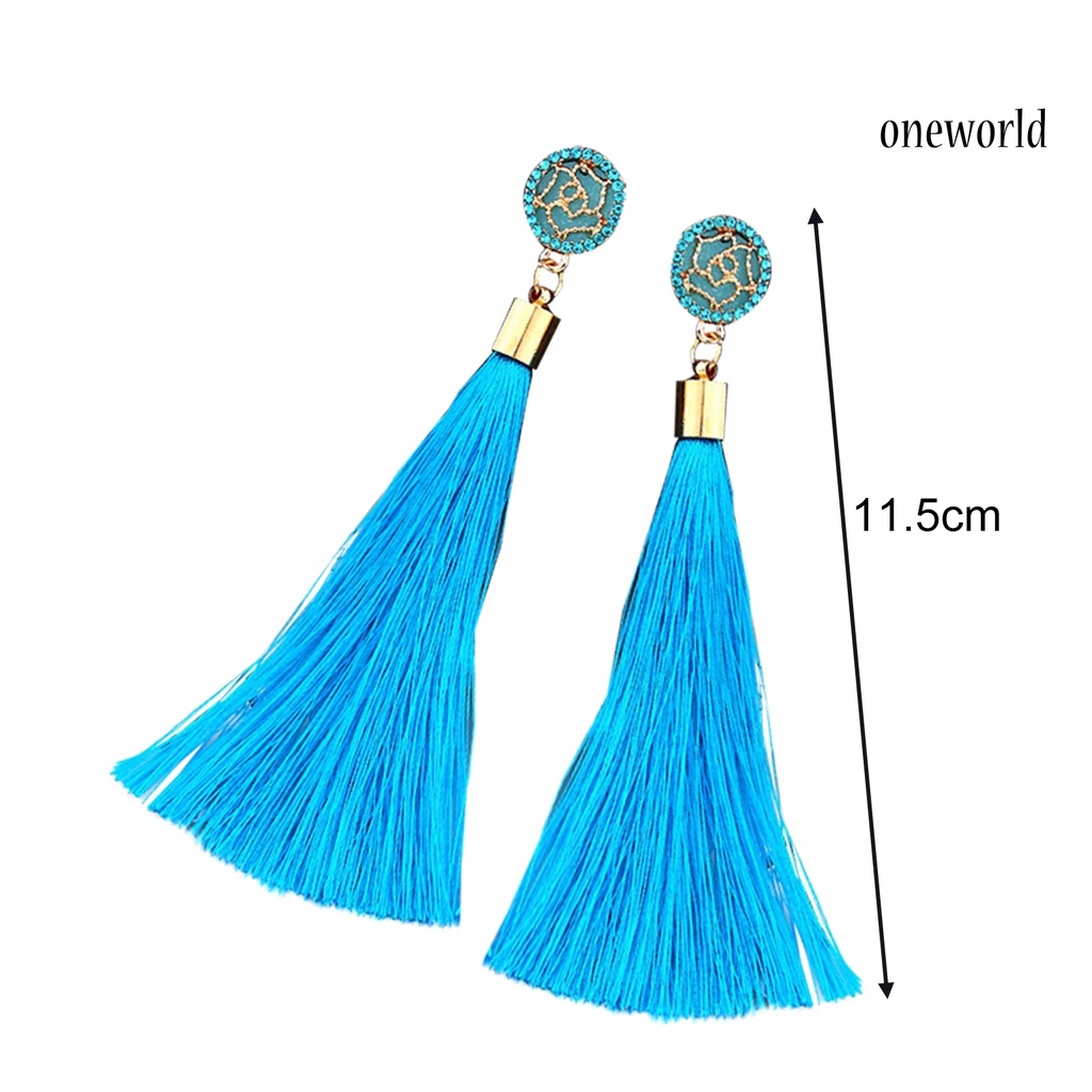 OW@ 1 Pair Women Earrings Anti-rust Eye-catching Durable Bohemia Tassels Earrings for Prom