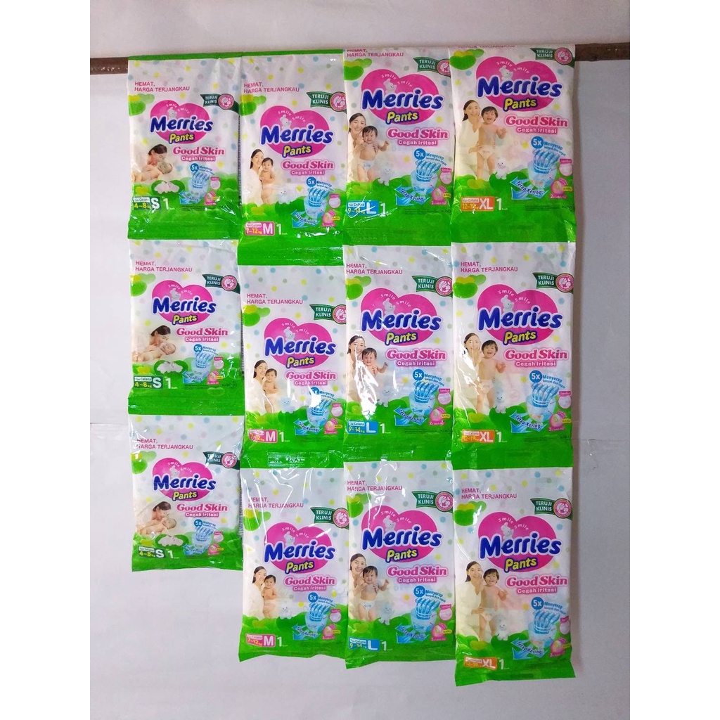 Merries Good Skin Pants Popok Bayi Sekali Pakai Tipe Celana Ukuran S/M/L/XL Rencengan Termurah