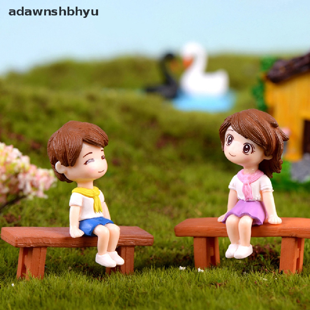 [adawnshbhyu] 1set Sweet Couple DIY Patung Miniatur Mini Taman Deco Kursi Lanskap Mikro.