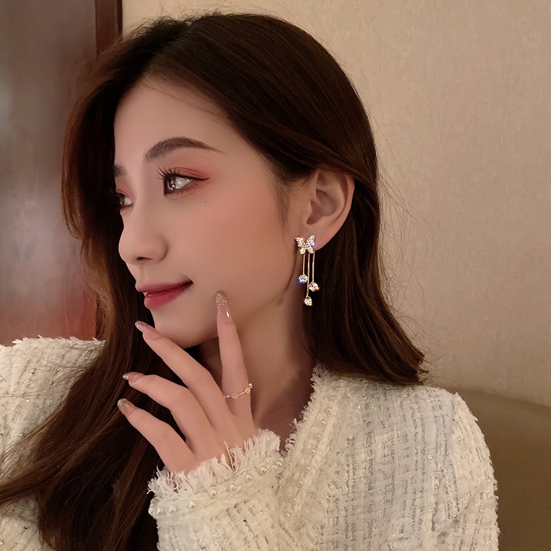 Flash Berlian Kupu-Kupu Berpohon Anting-Anting Aksesoris Telinga Pesta Korea Wanita