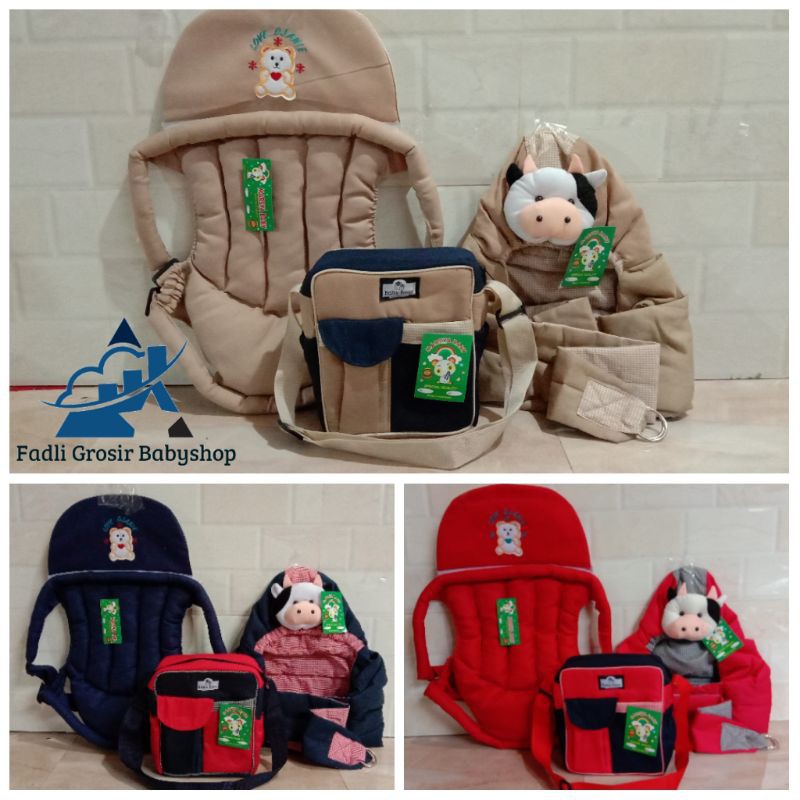 Gendongan Bayi Depan Bordir Tas Bayi Marsya Dan Gendongan Bayi Samping Kerut Boneka Sapi (3 in 1)