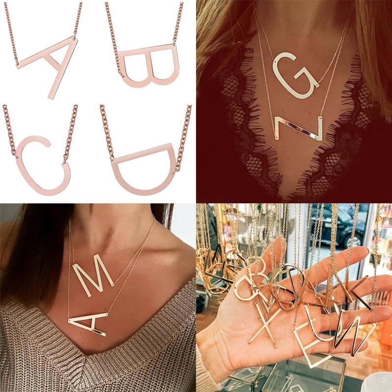 Fashion Huruf Liontin Kalung Choker Emas Necklace Pria Wanita Aksesoris Perhiasan KimikoOfficial